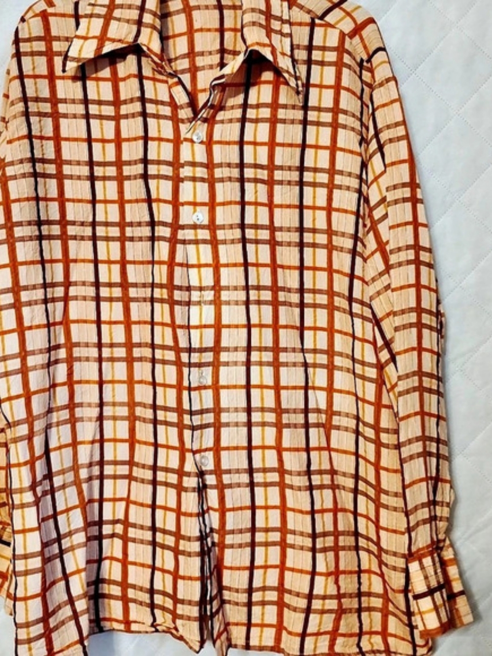 Vintage 70's Plaid Button Down in Orange & Brown Size XL